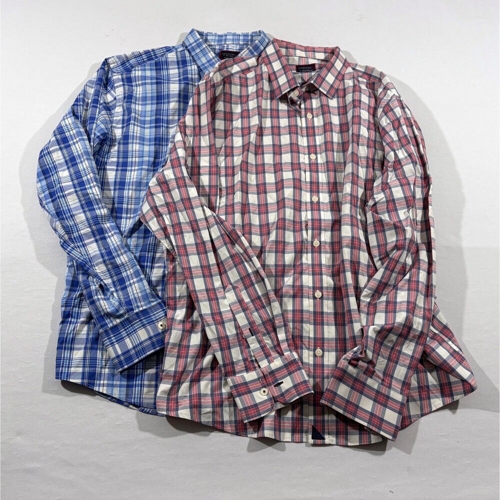 UNTUCKit LOT 2 Shirt Mens Red Blue Plaid Long Sleeve Button Casual Collar Sz 2XL